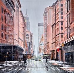 First Snow In Manhattan by Ziv Cooper - Original Painting on Box Canvas sized 40x40 inches. Available from Whitewall Galleries
